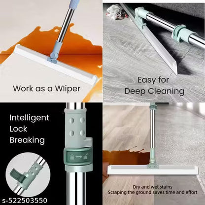 Heavy Duty Magic Broom Silicone Floor Wiper–Premium Floor Squeegee with Stainless Steel Extendable Handle